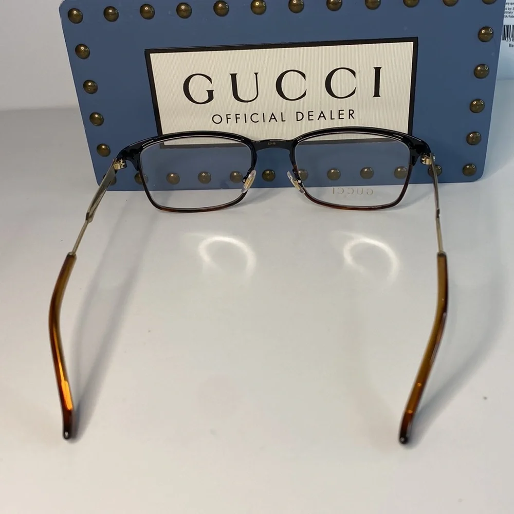 New - Gucci Eyeglasses GG0135O 004 52mm Black on Havana / Demo Lens